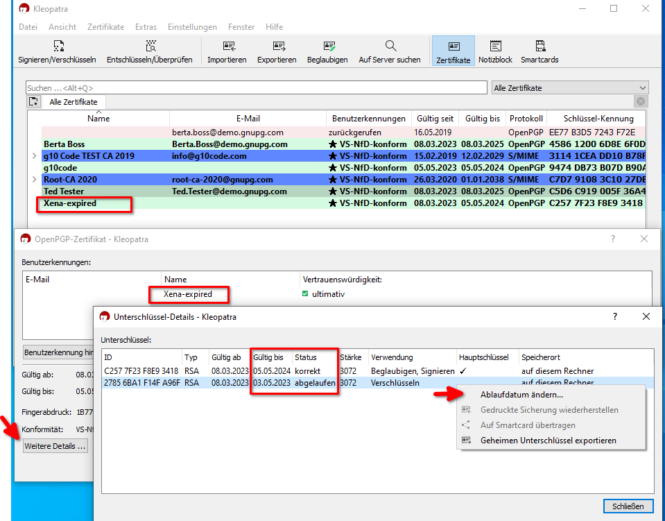 Changing a certificate's validity